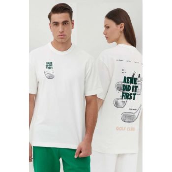 Lacoste tricou din bumbac culoarea bej, neted