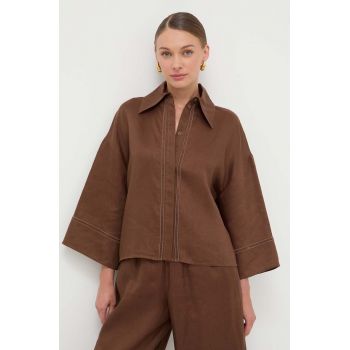 Max Mara Leisure cămașă de in culoarea maro, cu guler clasic, relaxed 2416110000000