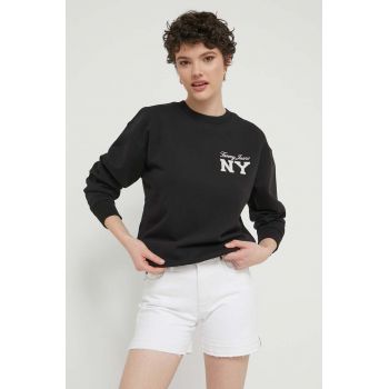 Tommy Jeans hanorac de bumbac femei, culoarea negru, cu imprimeu DW0DW17788