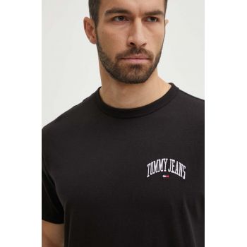 Tommy Jeans tricou din bumbac bărbați, culoarea negru, cu imprimeu, DM0DM18665