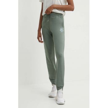 Casall pantaloni de trening din bumbac culoarea verde, cu imprimeu