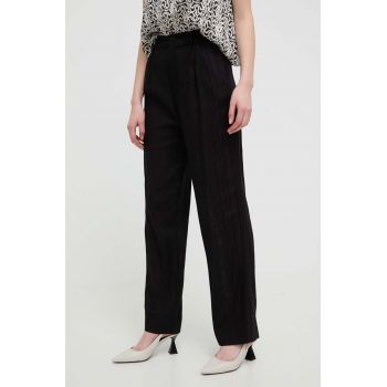 Desigual pantaloni din amestec de in ARMAND culoarea negru, drept, high waist, 24SWPW10