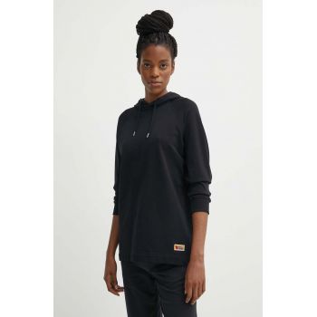 Fjallraven hanorac de bumbac Vardag Hoodie femei, culoarea negru, cu glugă, neted, F86987