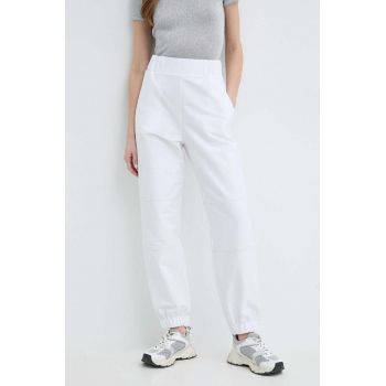 Max Mara Leisure pantaloni femei, culoarea alb, lat, high waist, 2416781088600 2416780000000