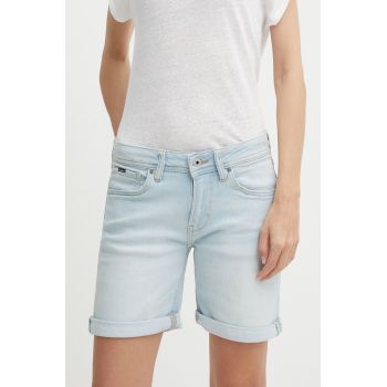 Pepe Jeans pantaloni scurti jeans SLIM SHORT MW femei, neted, medium waist, PL801120RH6