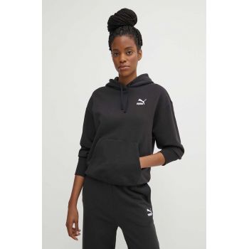 Puma hanorac de bumbac BETTER CLASSIC femei, culoarea negru, cu glugă, imprimeu, 624227