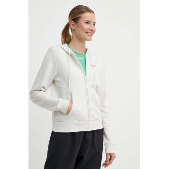 Reebok bluza femei, culoarea bej, cu glugă, melanj, 100075636