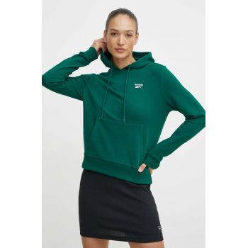 Reebok bluza femei, culoarea verde, cu glugă, neted, 100075857