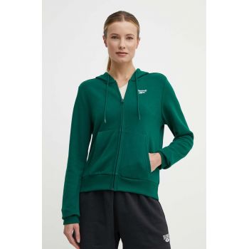 Reebok bluza femei, culoarea verde, cu glugă, neted, 100075936