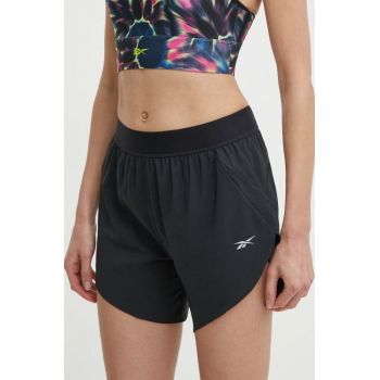 Reebok pantaloni scurți de alergare culoarea negru, neted, high waist, 100075409