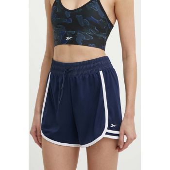 Reebok pantaloni scurți de antrenament Identity Training culoarea albastru marin, cu imprimeu, high waist, 100037712