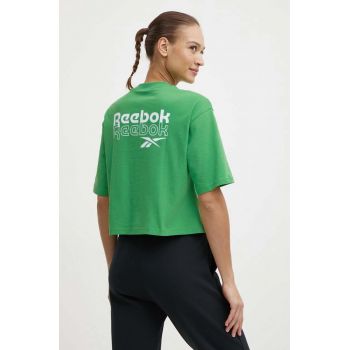 Reebok tricou din bumbac femei, culoarea verde, 100075957