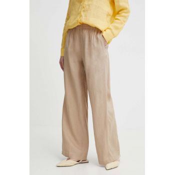 Sisley pantaloni din in culoarea bej, lat, high waist