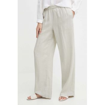 Sisley pantaloni din in culoarea bej, lat, high waist