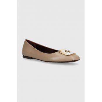 Tory Burch balerini de piele Georgia Ballet culoarea bej, 154077.200