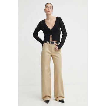 IRO pantaloni de bumbac culoarea bej, lat, high waist