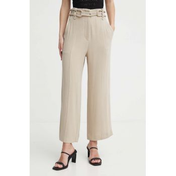 IRO pantaloni din lana culoarea bej, lat, high waist