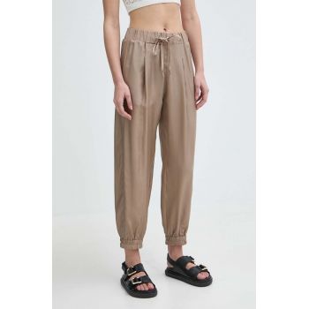 Marella pantaloni de mătase culoarea bej, high waist, 2413131095200 2413130000000