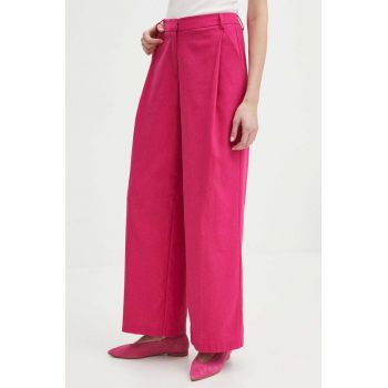 Medicine pantaloni femei, culoarea roz, lat, high waist la reducere