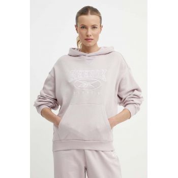 Reebok Classic hanorac de bumbac Archive Essentials femei, culoarea roz, cu glugă, cu imprimeu, 100075646