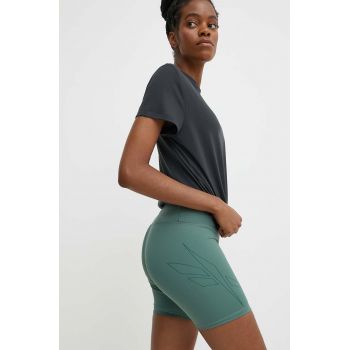 Reebok pantaloni scurți de antrenament Lux Bold culoarea verde, neted, high waist, 100076322