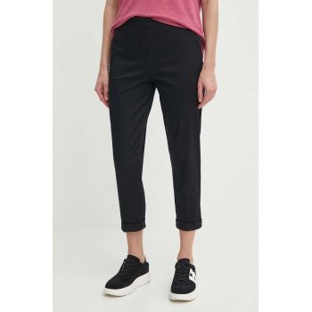 Sisley pantaloni femei, culoarea negru, fason tigareta, high waist