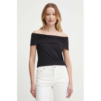 Sisley top femei, culoarea negru, decolteu spaniol