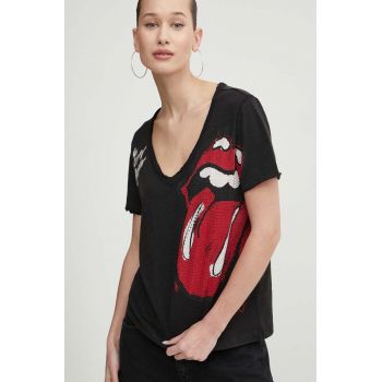 Desigual tricou din bumbac ROLLING femei, culoarea negru, 24SWTK30