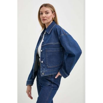 Ivy Oak geacă din denim femei, culoarea bleumarin, de tranziție, oversize, IO119094