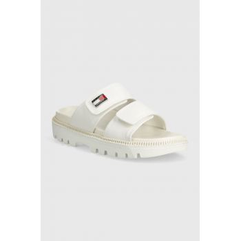 Tommy Jeans papuci TJW PUFFED SANDAL femei, culoarea bej, EN0EN02560