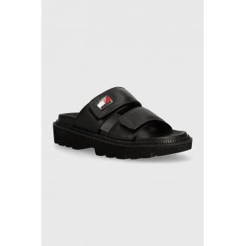 Tommy Jeans papuci TJW PUFFED SANDAL femei, culoarea negru, EN0EN02560