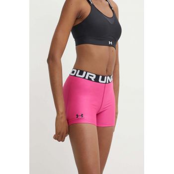 Under Armour pantaloni scurți de antrenament Authentics culoarea roz, cu imprimeu, medium waist