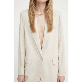 Bruuns Bazaar blazer din amestec de in OxalisBBFreida blazer culoarea bej, un singur rand de nasturi, neted, BBW3938