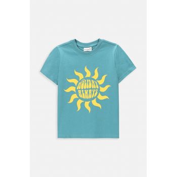 Coccodrillo tricou de bumbac pentru copii culoarea turcoaz, cu imprimeu de firma original