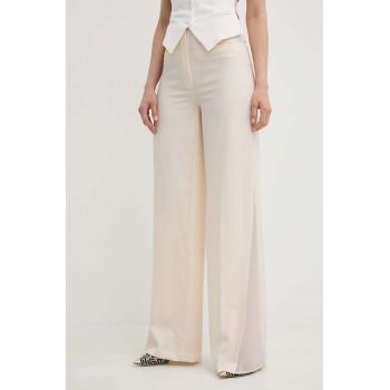 Elisabetta Franchi pantaloni de lana culoarea bej, lat, high waist, PA03742E2