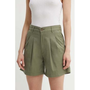 Levi's pantaloni scurti femei, culoarea verde, neted, high waist