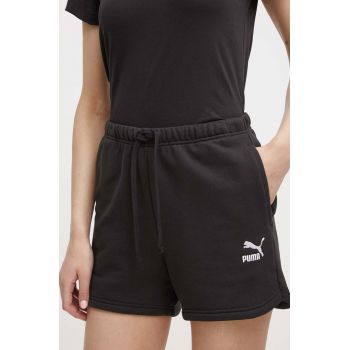 Puma pantaloni scurti din bumbac BETTER CLASSIC culoarea negru, cu imprimeu, high waist, 624236