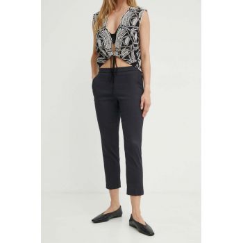 Theory pantaloni din in culoarea negru, mulata, high waist