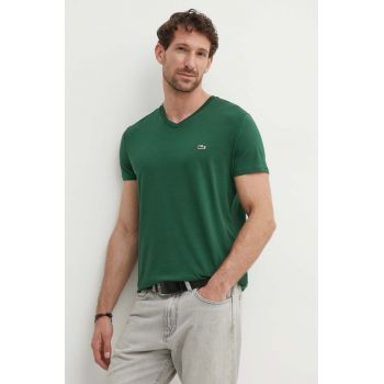 Lacoste tricou din bumbac barbati, culoarea verde, neted, TH6710