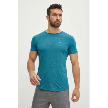 Tommy Jeans tricou bărbați, culoarea verde, uni DM0DM09586