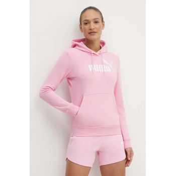 Puma bluză femei, culoarea roz, cu glugă, imprimeu, 586797