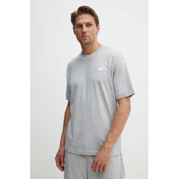 New Balance tricou din bumbac Essentials Cotton bărbați, culoarea gri, melanj, MT41509AG