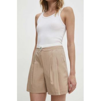 Answear Lab pantaloni scurti femei, culoarea bej, neted, high waist