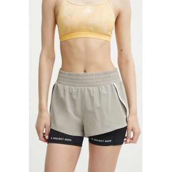 Under Armour pantaloni scurți de antrenament Project Rock culoarea bej, cu imprimeu, high waist