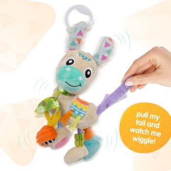 Jucarie carucior sau scaun auto Playgro cu inele pentru dentitie Sensory Friend Lupe Llama ieftin