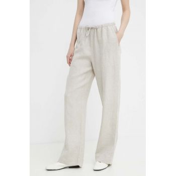 Marc O'Polo pantaloni din in culoarea bej, drept, high waist, M04028610381