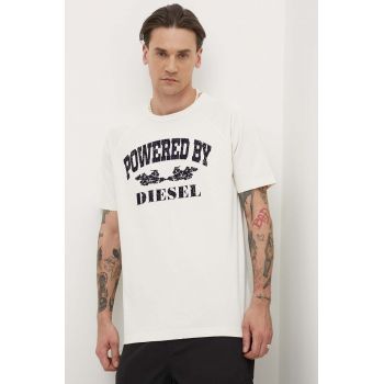 Diesel tricou din bumbac T-RUST barbati, culoarea bej, cu imprimeu, A13280.0DQAU