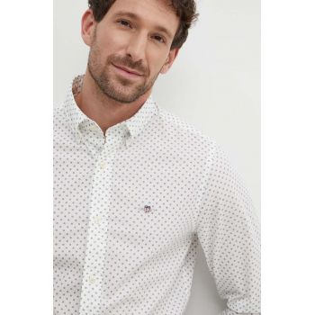 Gant camasa din bumbac barbati, culoarea alb, cu guler button-down, slim de firma originala