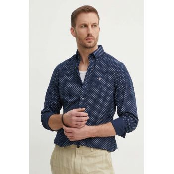 Gant camasa din bumbac barbati, culoarea albastru marin, cu guler button-down, slim