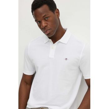 Gant polo de bumbac culoarea alb, neted de firma original